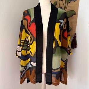Abstract Silk Shawl Poncho